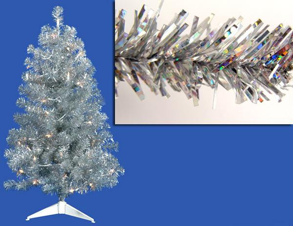 3' Pre-Lit Sparkling Silver Full Artificial Tinsel Christmas Tree - Clear Lights