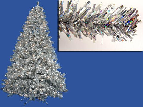 7' Pre-Lit Sparkling Silver Full Artificial Tinsel Christmas Tree - Clear Lights