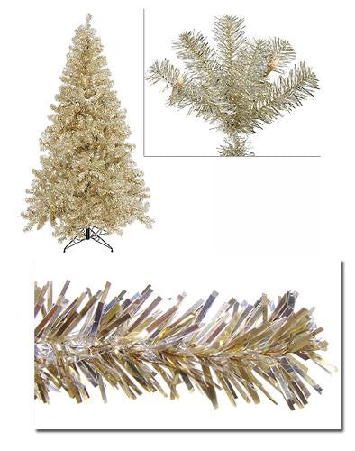 9' Pre-Lit Sparkling Champagne Full Artificial Tinsel Christmas Tree - Clear Lights