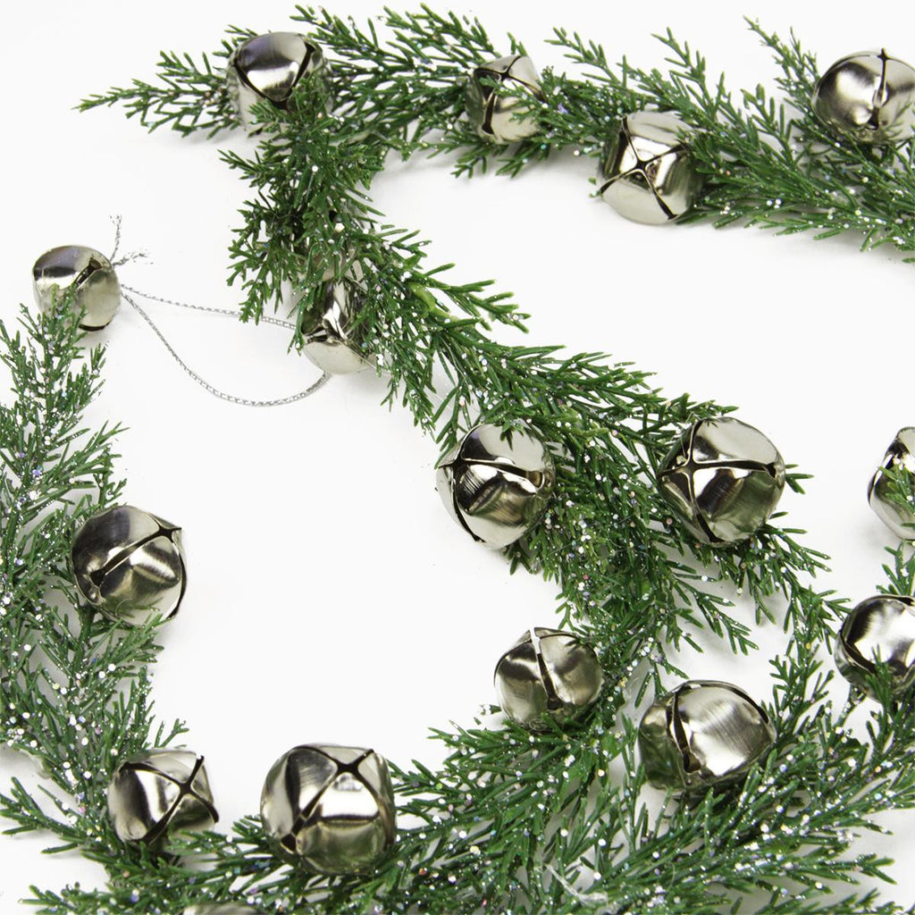 5' Silver Jingle Bell Glitter Pine Artificial Christmas Garland - Unlit