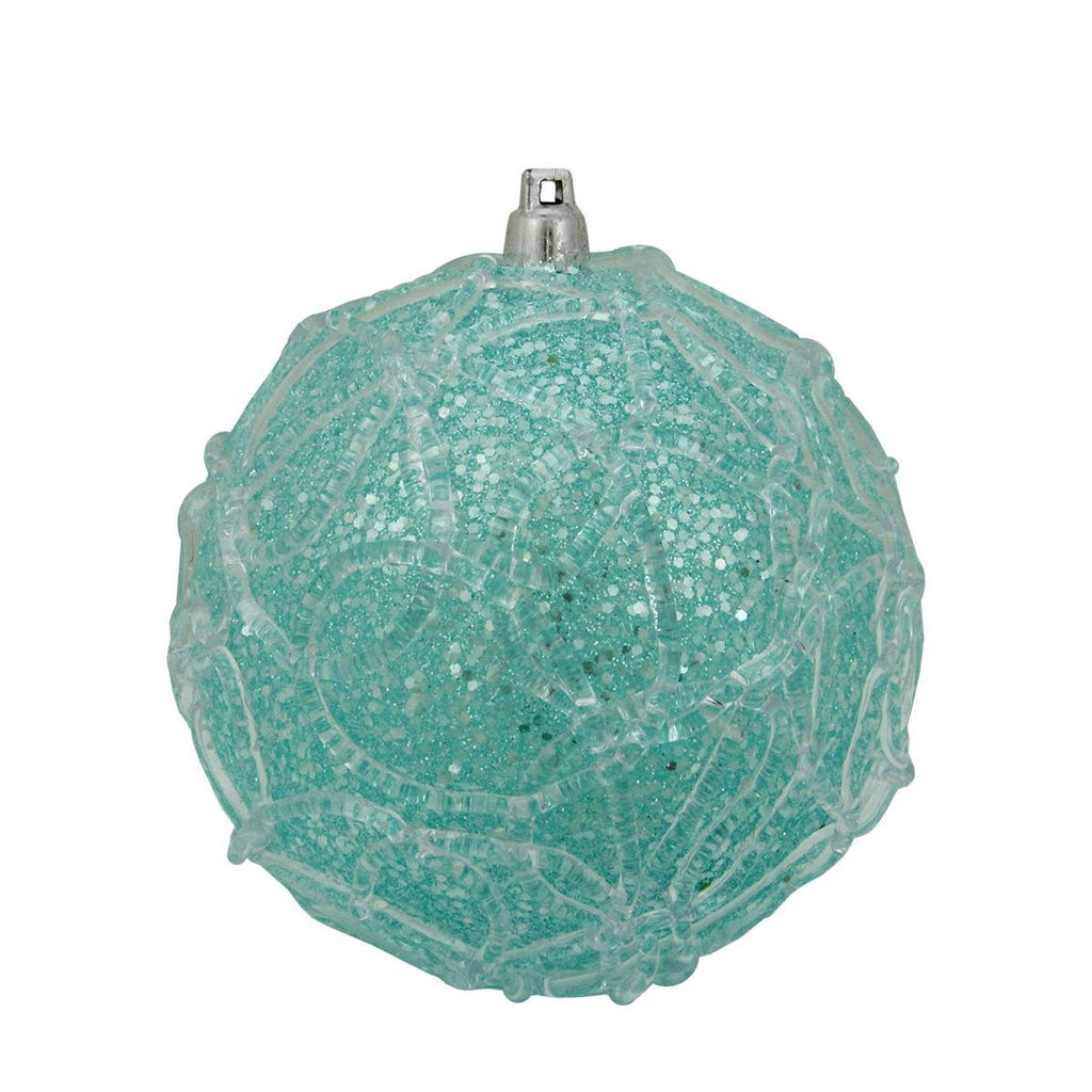 4" Snowy Winter Aqua Blue Glittered Swirl Design Christmas Ball Ornament