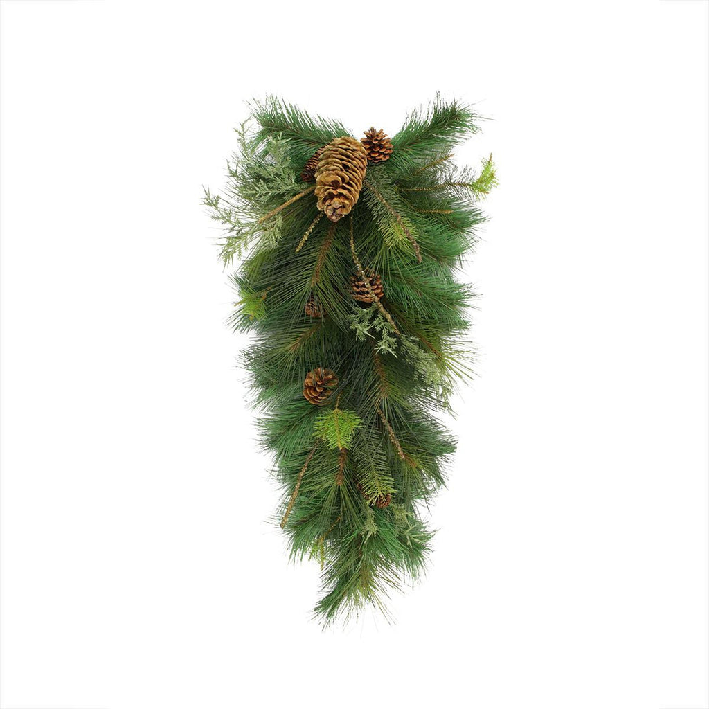 30" Pine Cone, Twig, Mixed Long Needle Pine Artificial Christmas Teardrop Swag - Unilt