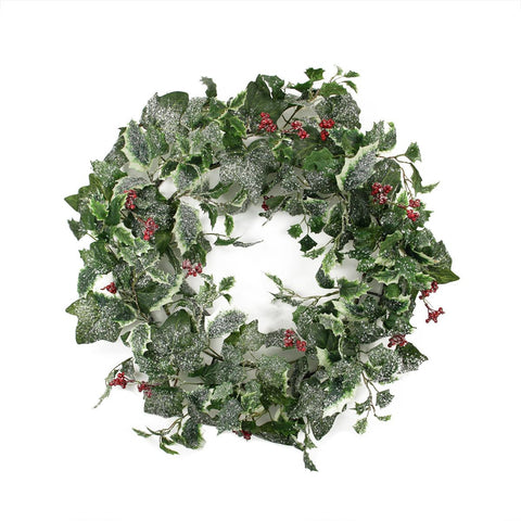 24" Frosted Holly Berry and Ivy Artificial Christmas Wreath - Unlit