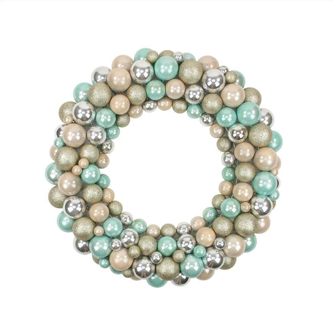 24" Pastel Dreams Seafoam Green, Pink, Silver and Gold Glitter Shatterproof Christmas Ball Ornament Wreath