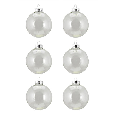 6ct Transparent Clear Glass Ball Christmas Ornaments 2.5" (65mm)