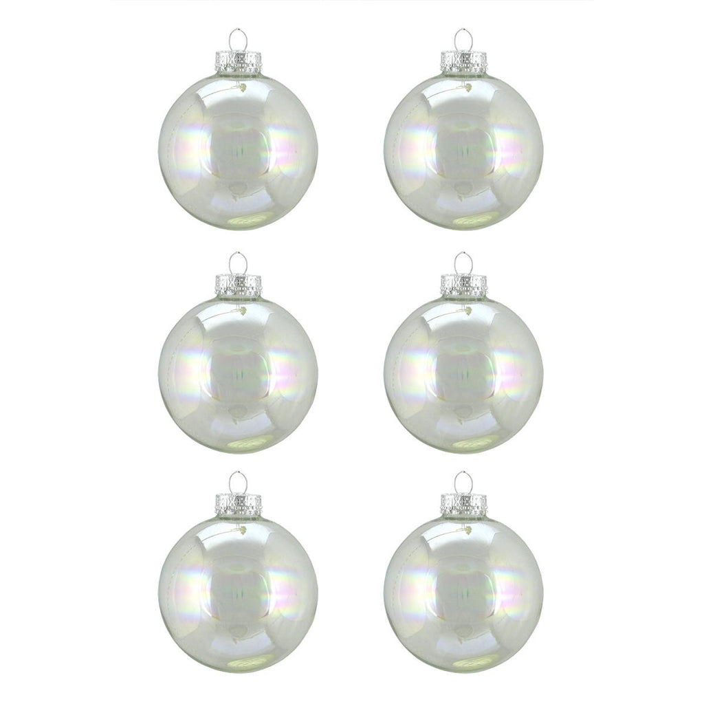 6ct Clear Iridescent Glass Ball Christmas Ornaments 2.5" (65mm)