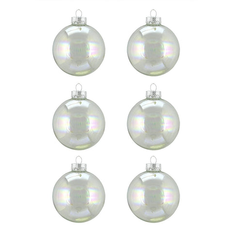 6ct Clear Iridescent Glass Ball Christmas Ornaments 2.5" (65mm)