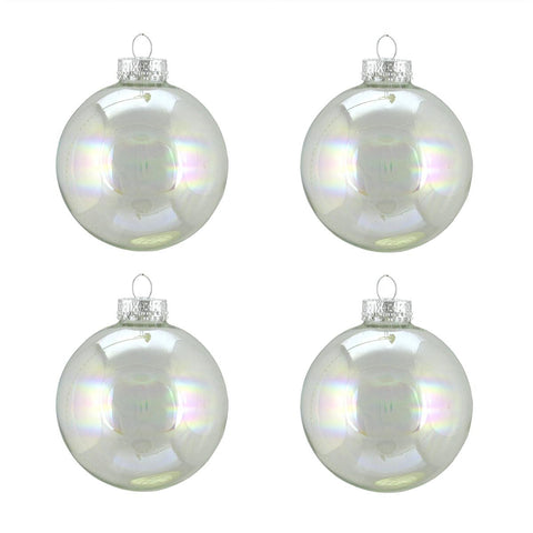 4ct Clear Iridescent Glass Ball Christmas Ornaments 3" (80mm)