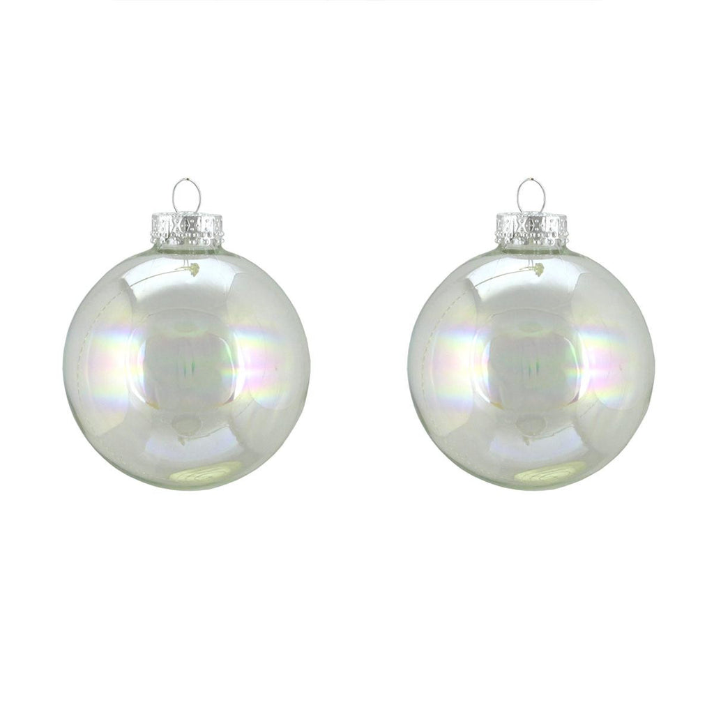 2ct Clear Iridescent Glass Ball Christmas Ornaments 4" (100mm)