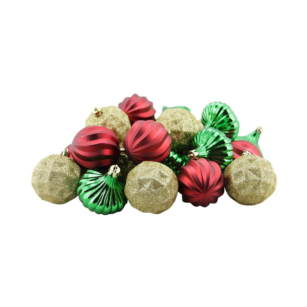 26ct Red, Green and Gold 3-Finish Shatterproof Christmas Ornaments 2.5" (60mm)