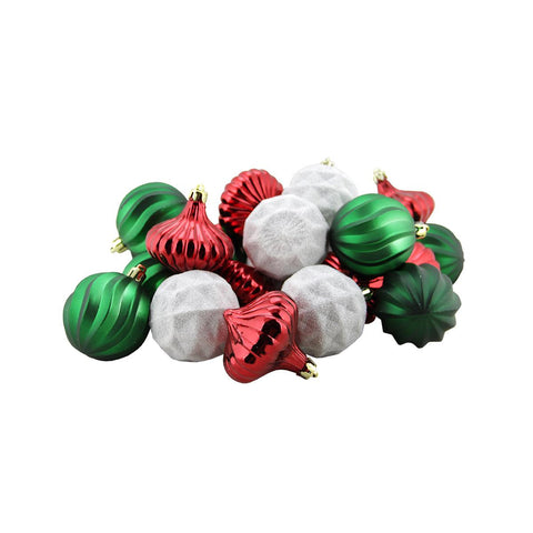 26ct Red, Green and White 3-Finish Shatterproof Christmas Ornaments 2.5" (60mm)