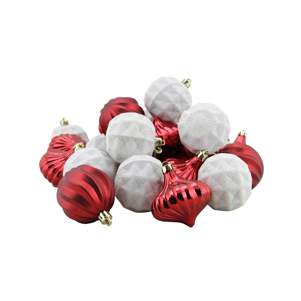 26ct Red and White 3-Finish Shatterproof Christmas Ornaments 2.5" (60mm)