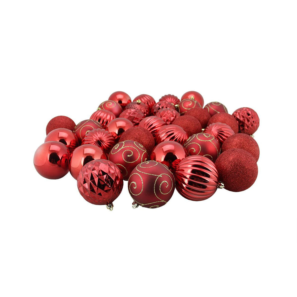 35ct Red 3-Finish Shatterproof Ball Christmas Ornaments 3" (80mm)