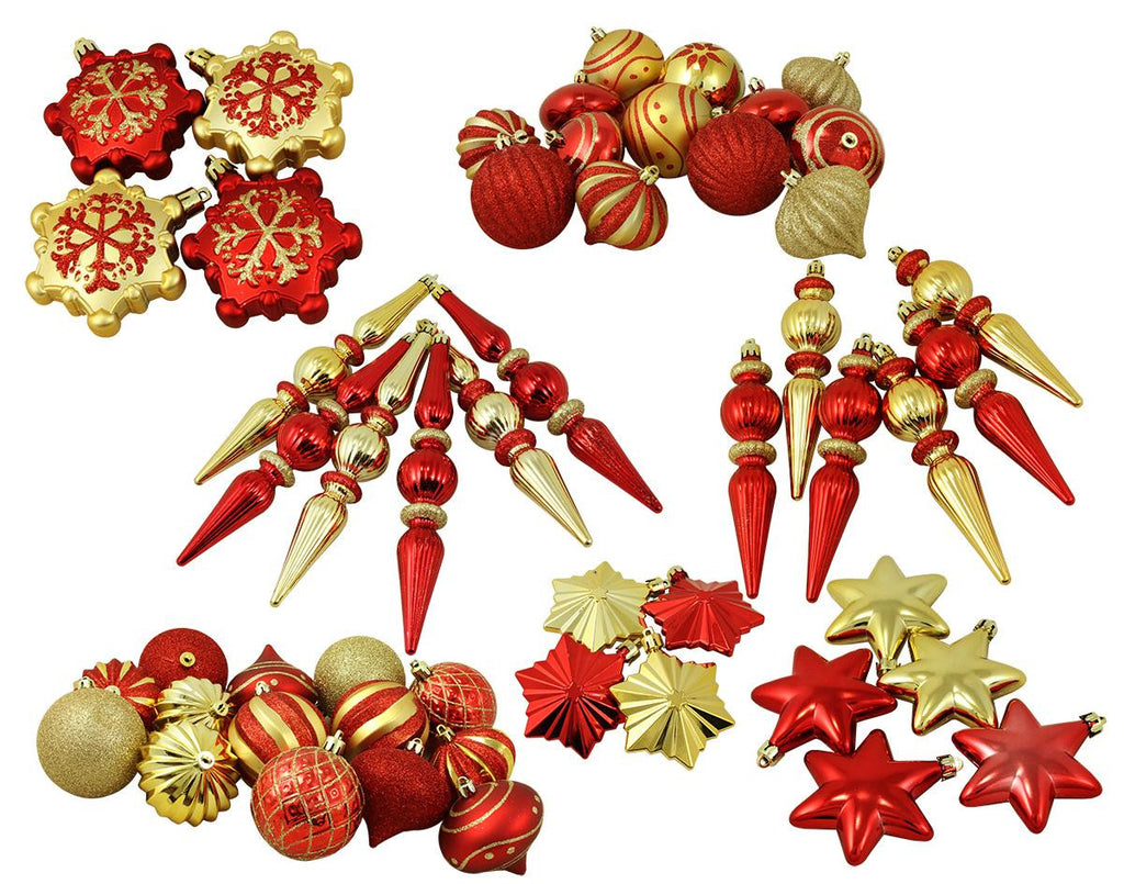 57ct Red and Gold 3-Finish Shatterproof Christmas Ornaments