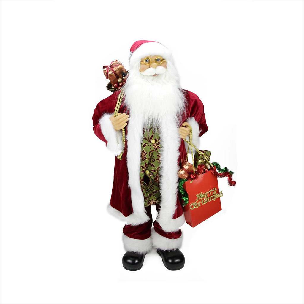 36" Poinsettia Standing Santa Claus Figure with "Merry Christmas" Gift Bag