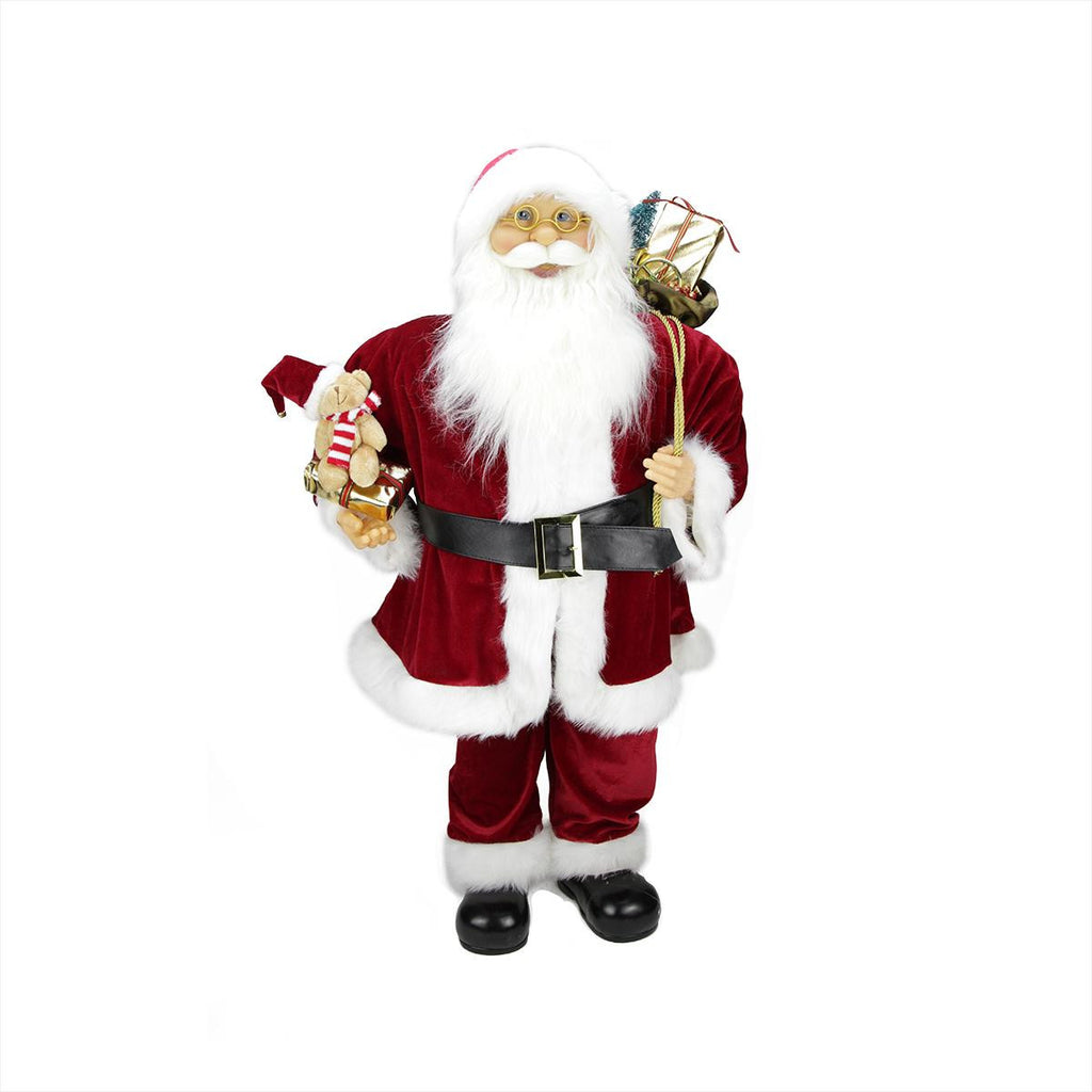 36" Traditional Standing Santa Claus Christmas Figure with Teddy Bear and Gift Bag