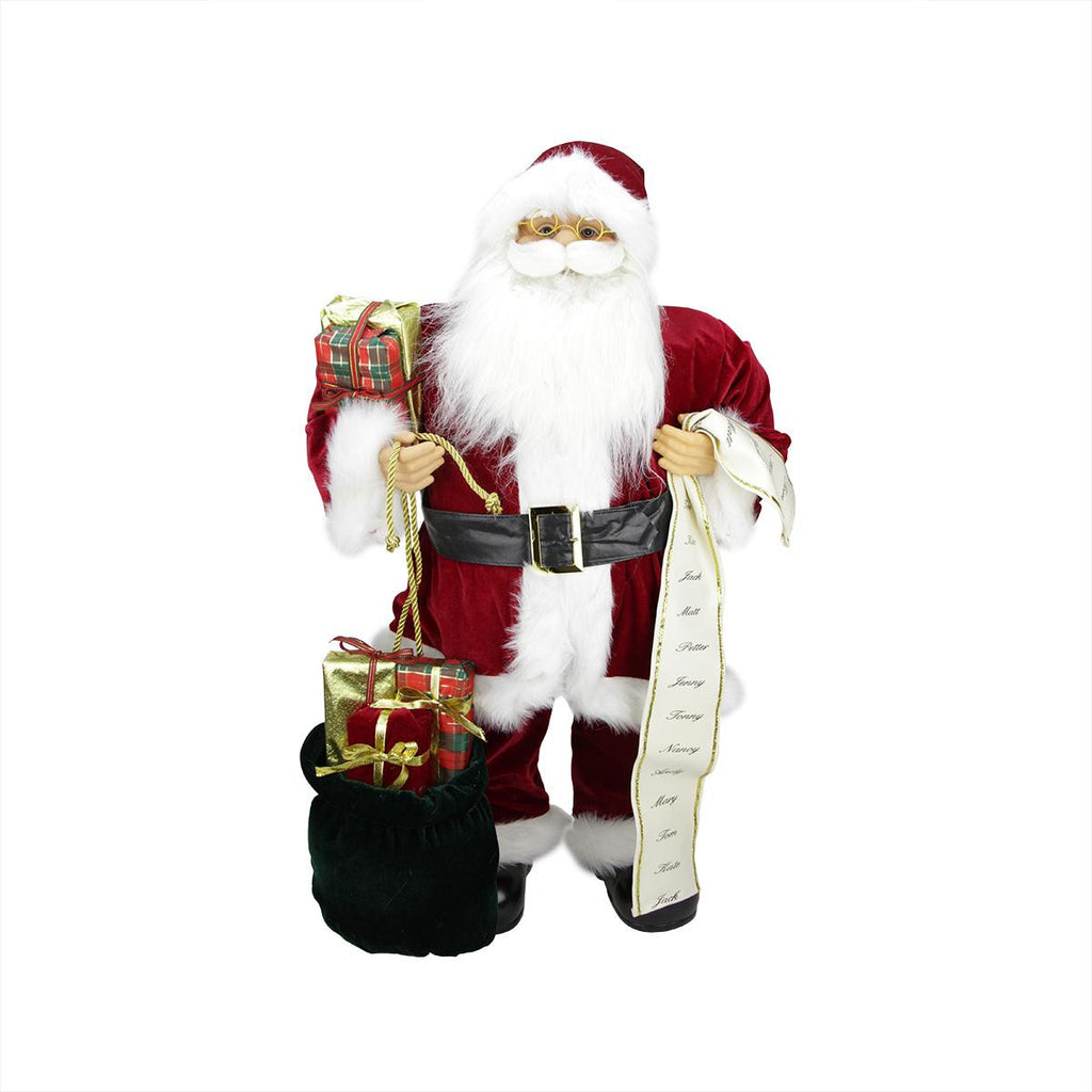 32" Traditional Standing Santa Claus Christmas Figure with Name List and Gift Bag