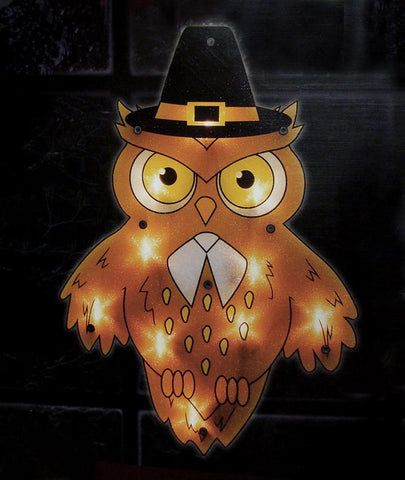 16" Lighted Pilgrim Owl Thanksgiving Window Silhouette Decoration