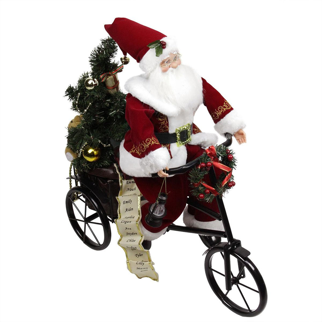 21" Classic Santa Claus on Black Tricycle with Decorated Tree and Presents Christmas Figure