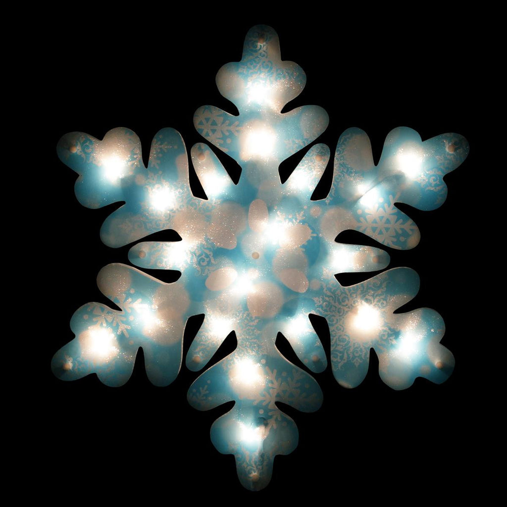 20" Lighted Shimmering Blue and White Snowflake Christmas Window Silhouette Decoration