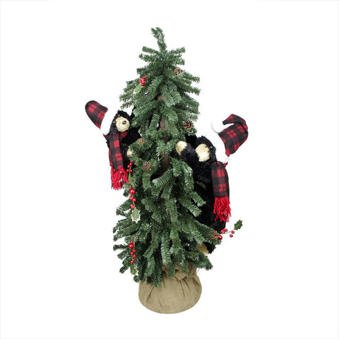 4' Country Rustic Artificial Alpine Christmas Tree in Burlap Sack with Black Bears - Unlit