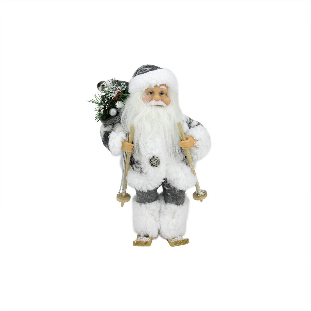 9" Country Patchwork Skiing Santa Claus Christmas Figure