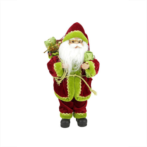 12" Grand Imperial Red, Green and Gold Standing Santa Claus Christmas Figure with Gift Bag