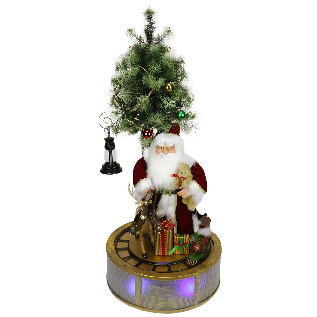 4' Animated and Musical Lighted LED Santa Claus with Tree and Rotating Train Christmas Decor