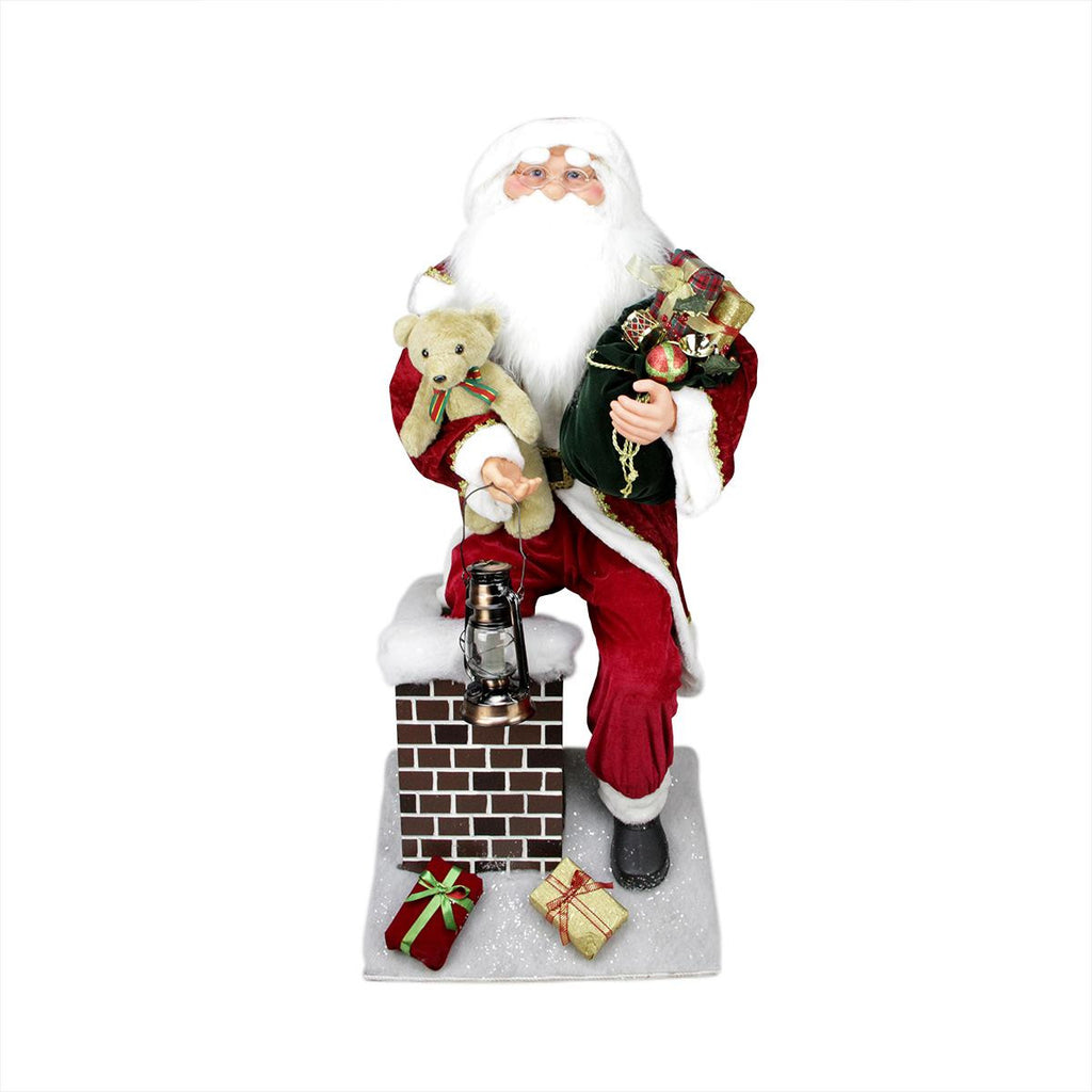 4.5' Large Decorative Santa Claus Climbing Down Chimney with Lighted Lantern Christmas Figure