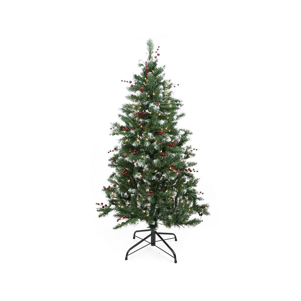 4.5' Pre-Lit Frosted Denver Pine with Berries Medium Artificial Christmas Tree - Clear Lights