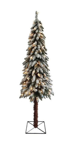 7' Pre-Lit Flocked Alpine Artificial Christmas Tree - Clear Lights