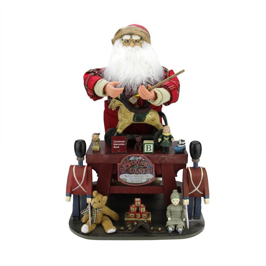 21" Decorative Retro-Style Santa Claus the Toy Maker with Work Station Christmas Figure