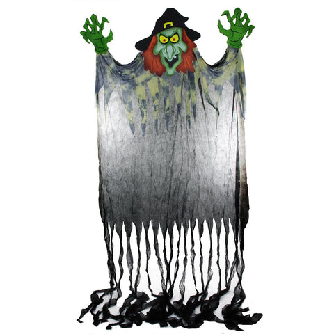 11' Spine-Chilling Witch with Green Hands Hanging Halloween Decoration