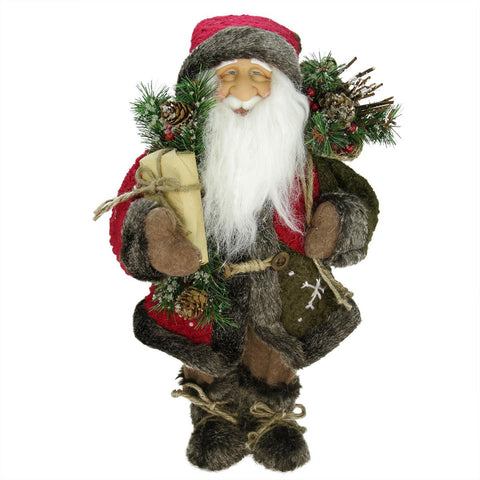 16" Country Rustic Standing Santa Claus Christmas Figure with Knitted Snowflake Jacket