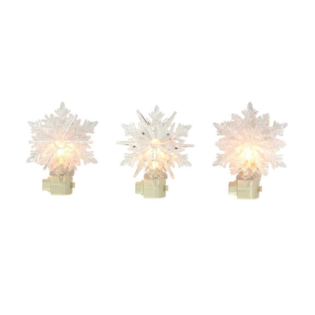 Set of 3 Icy Crystal Decorative Clear Snowflake Christmas Night Lights 5.75"