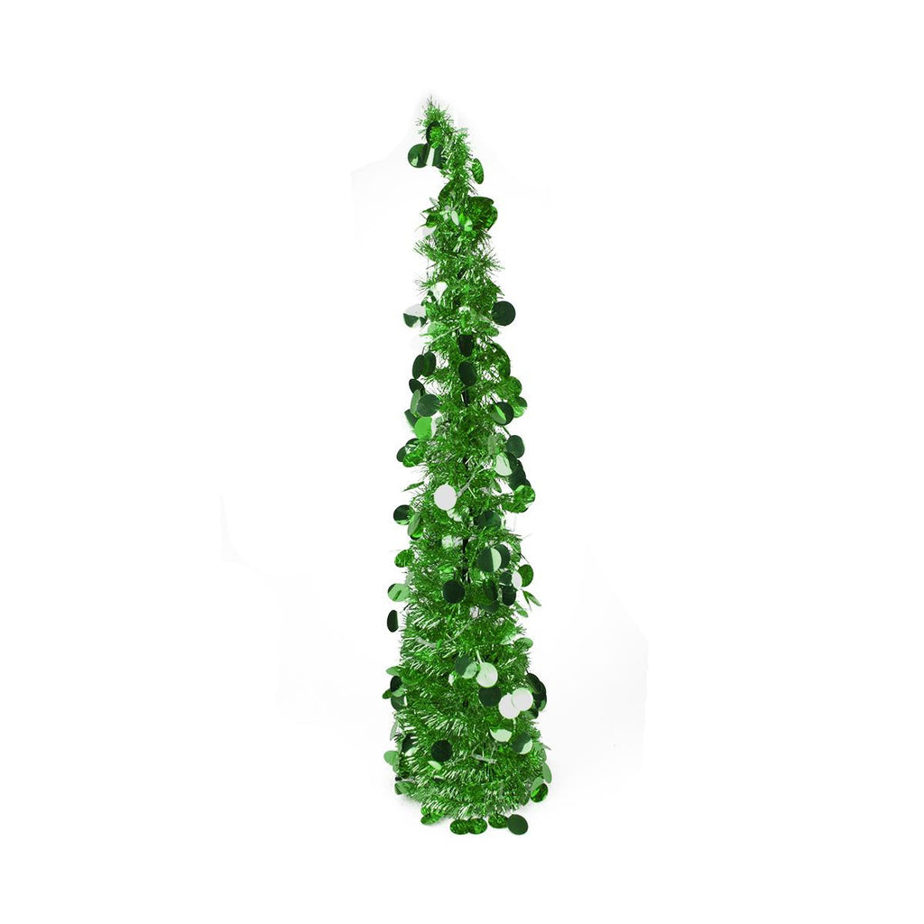 33" Pre-Lit Green Pop Up Artificial Christmas Tinsel Cone Tree - Polar White LED Lights