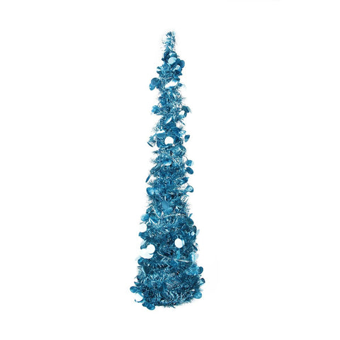 33" Pre-Lit Blue Pop Up Artificial Christmas Tinsel Cone Tree - Polar White LED Lights