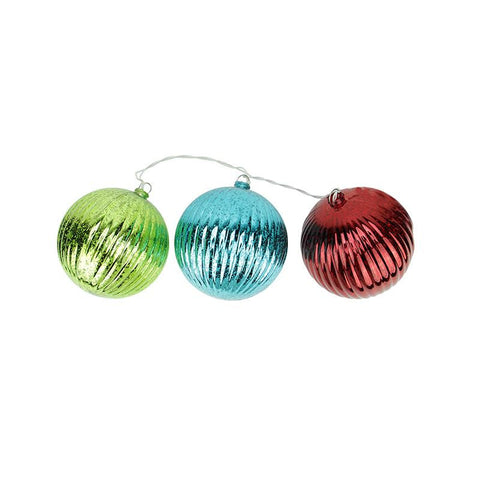 Set of 3 Lighted Multi-Color Mercury Glass Finish Ribbed Ball Christmas Ornaments - Clear Lights