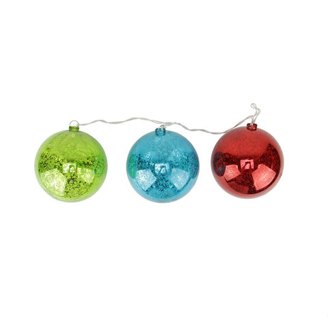 Set of 3 Lighted Multi-Color Mercury Glass Finish Ball Christmas Ornaments - Clear Lights