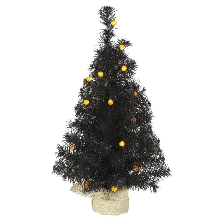 2' Pre-Lit Black Pine Artificial Halloween Christmas Tree - Orange LED Lights