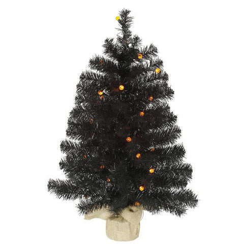 2.5' Pre-Lit Black Pine Artificial Halloween Christmas Tree - Orange LED Lights