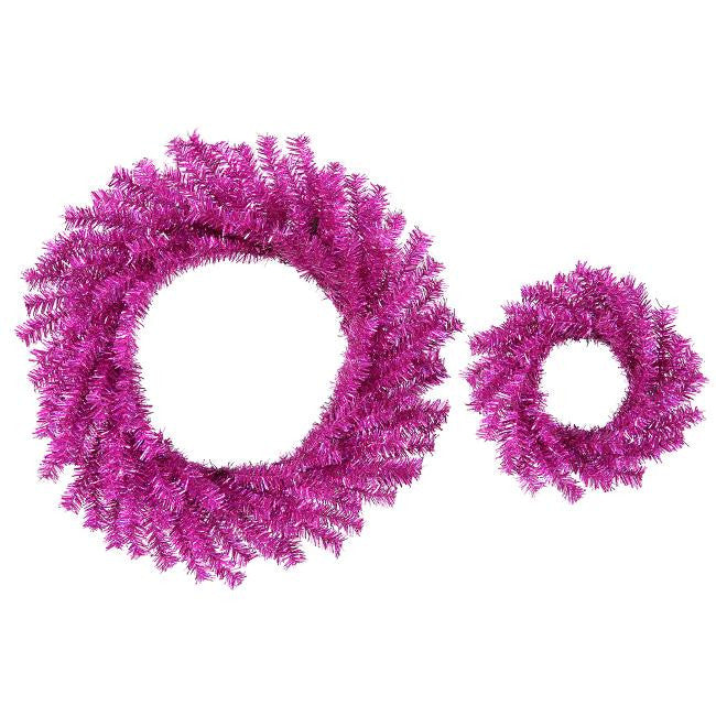 Set of 2 Sparkling Fuchsia Pink Artificial Christmas Wreaths 10" & 18" - Unlit