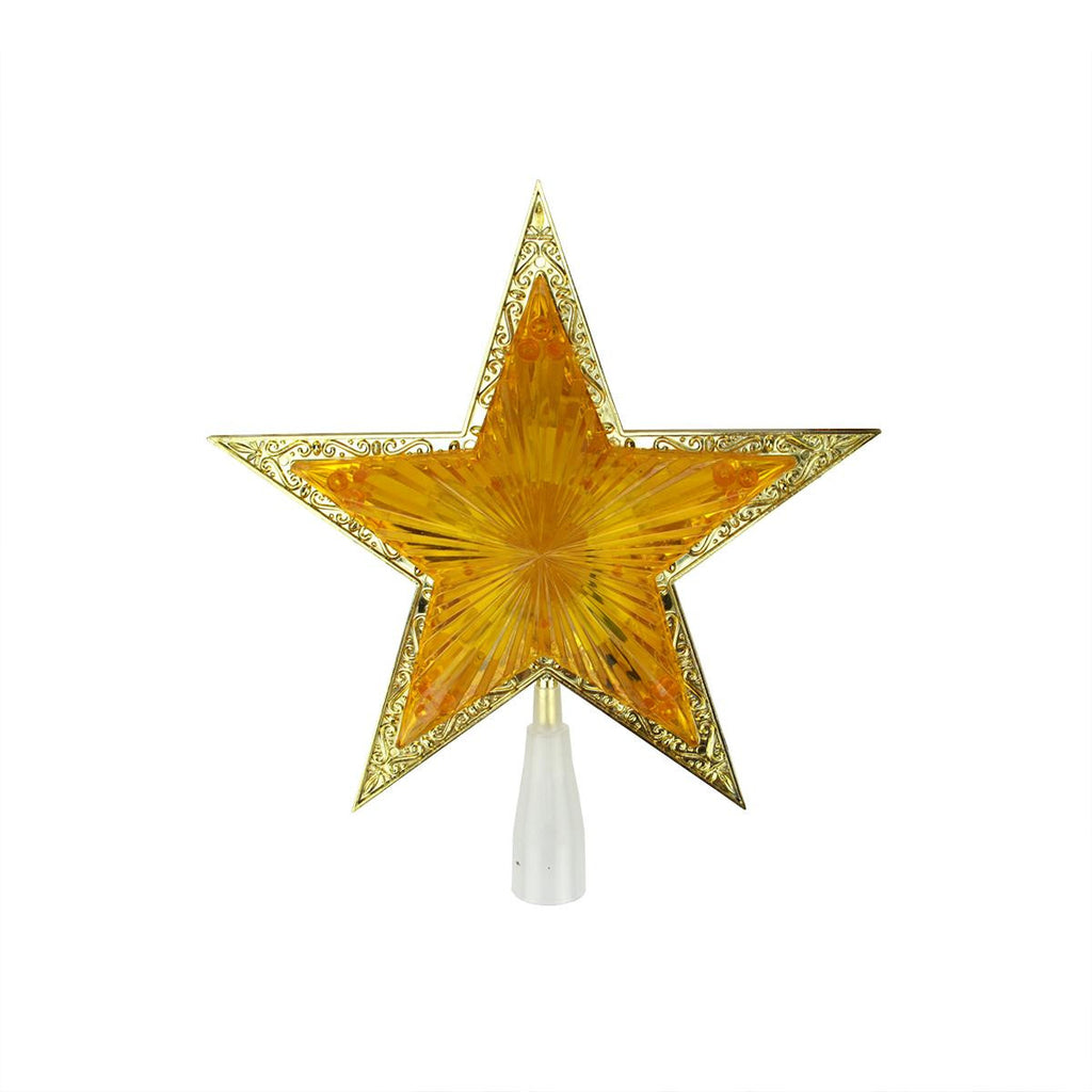 10" Lighted Orange and Gold Crystal Star Christmas Tree Topper - Clear Lights