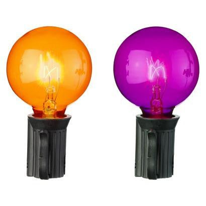 Set of 10 Transparent Orange and Purple G40 Globe Halloween Lights - Black Wire