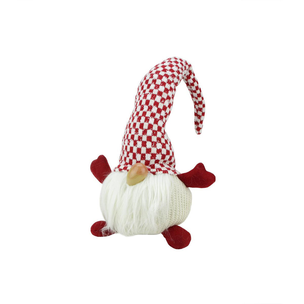 12" Red and White Checkered "Alfred" Sitting Chubby Santa Gnome Table Top Christmas Figure