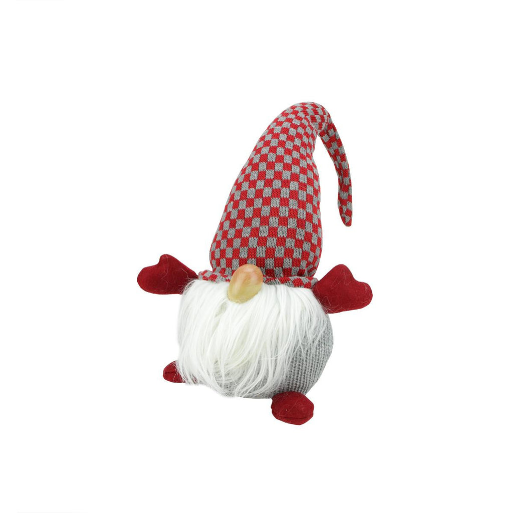 12" Red and Grey Checkered "Arnold" Sitting Chubby Santa Gnome Table Top Christmas Figure