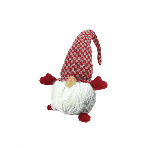 12" Red and Grey Checkered "Arnold" Sitting Chubby Santa Gnome Table Top Christmas Figure