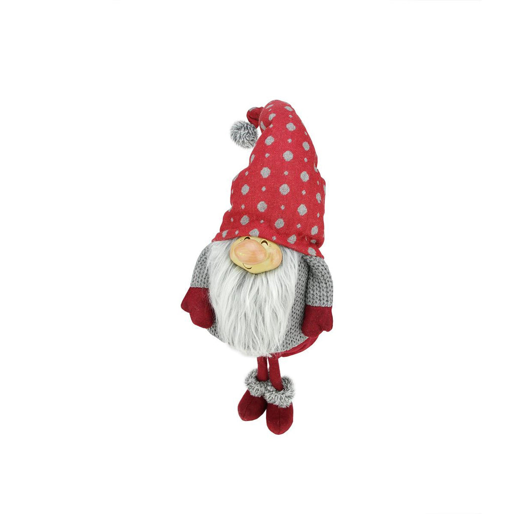 18" Red and Grey Smiling "Reuben" with Polka Dotted Hat Standing Santa Gnome Table Top Christmas Figure