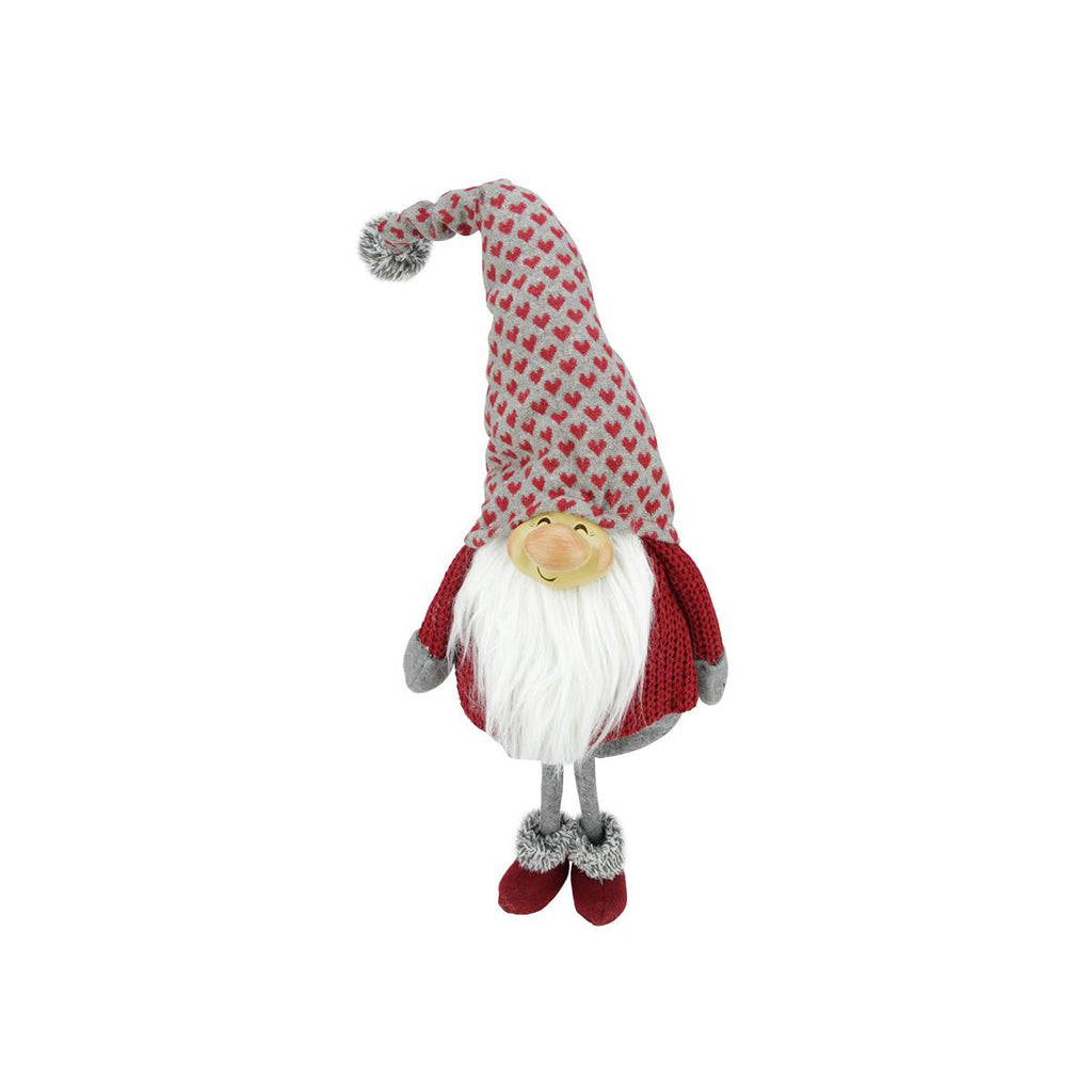 18" Red and Grey Smiling "Randall" with Heart Hat Standing Santa Gnome Table Top Christmas Figure