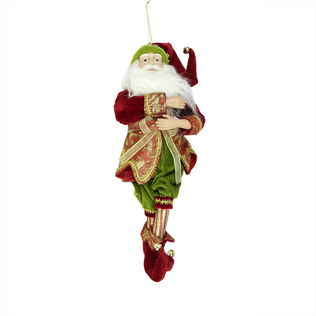 18" Enchanted Red, Gold and Green Poseable Whimsical Christmas Elf Figure